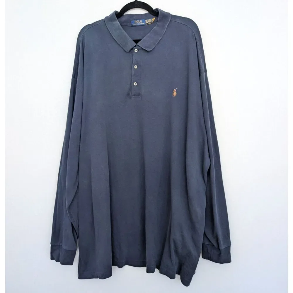 Polo Ralph Lauren Colorful Pony Navy Long Sleeve Collared Shirt Sz 4XLT Big Tall
